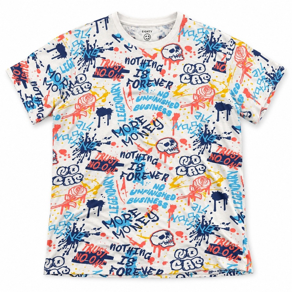Eighty Eight Brand Graphic T-Shirt Men's Medium Graffiti Skull Streetwear Cotton